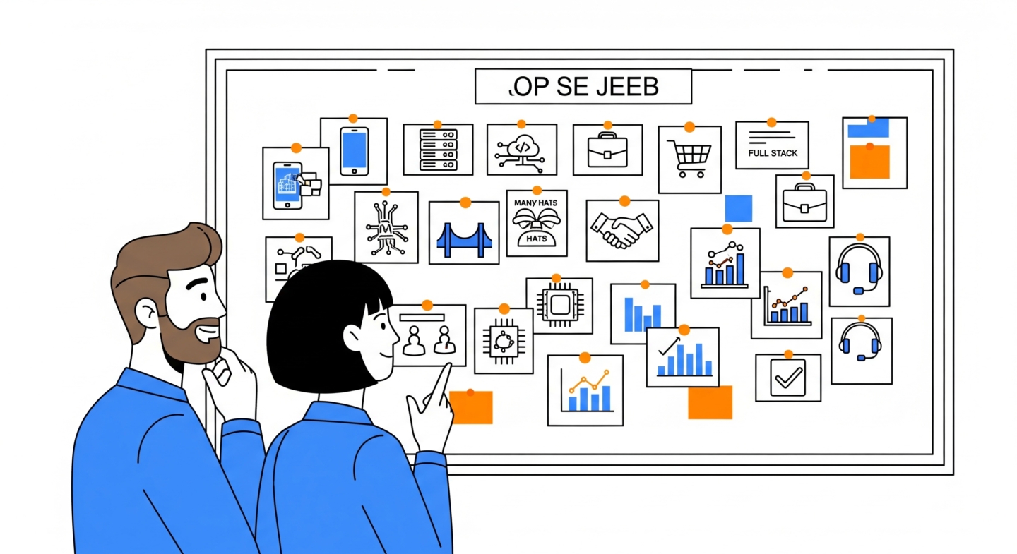 求人カードを見ているイラスト