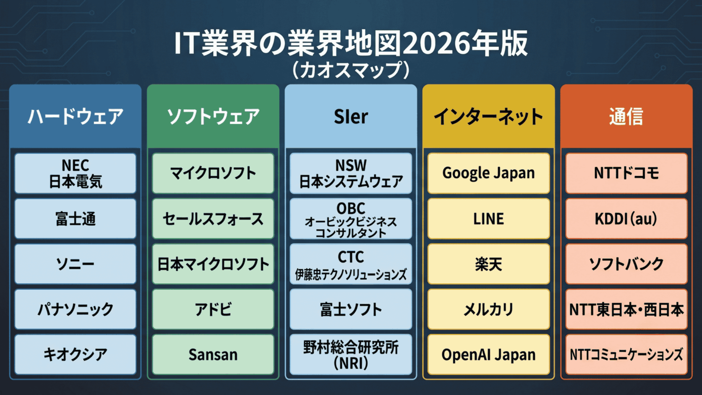 IT業界5区分の特徴と代表企業のカオスマップを紹介